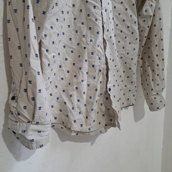 Calvin Klein | Beige & blue patterned men's button up dress shirt slim fit - Picture 5 of 9